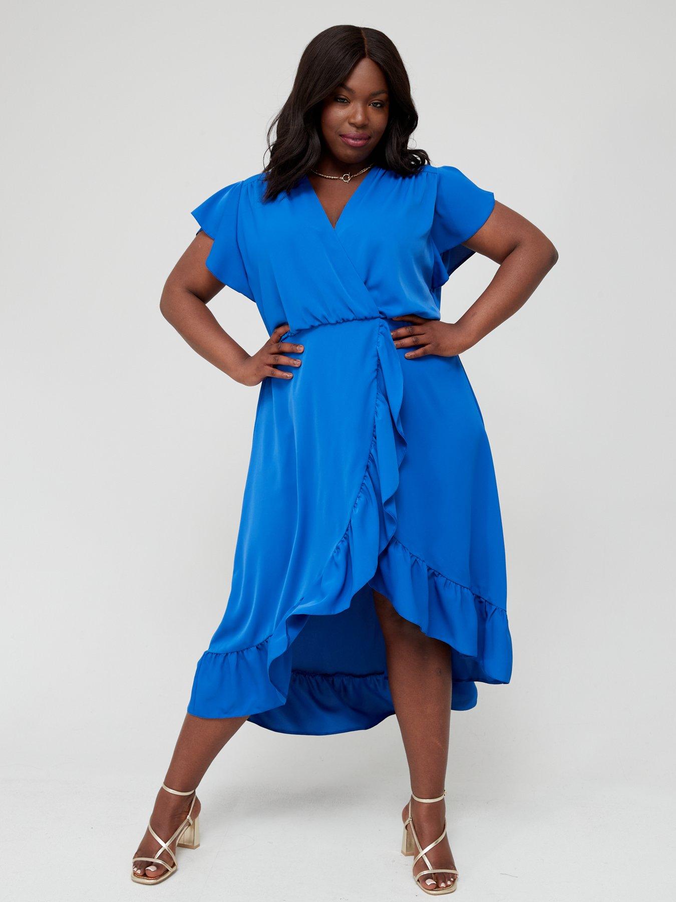 AX PARIS CURVE Frill Wrap Dress - Blue | very.co.uk